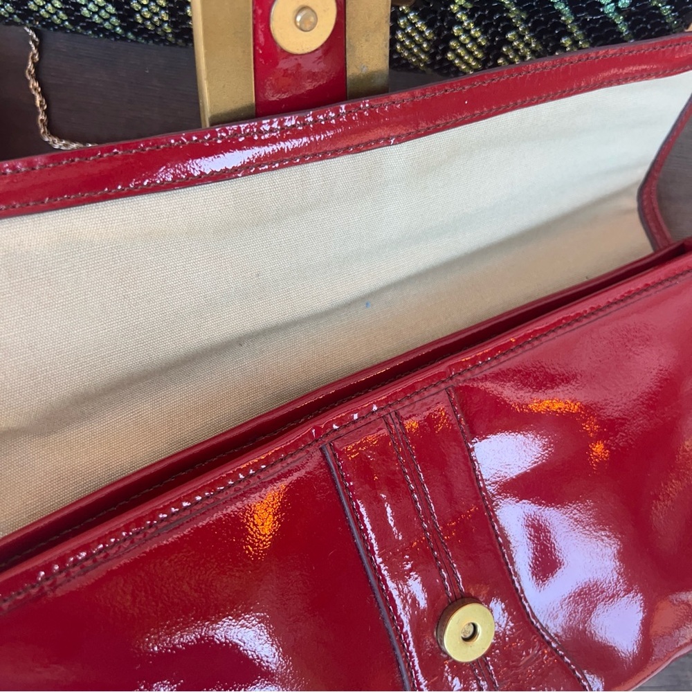 VINTAGE COLE HAAN Red Patent Leather Art Deco  Clutch - Picture 11 of 14